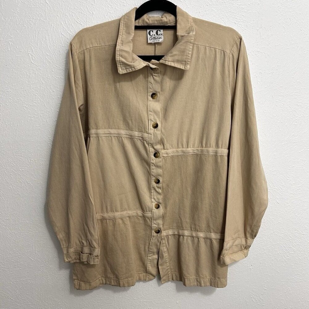 Vintage‎ CC Collection Beige Long Sleeve Tunic Top Shirt Size XL 100% Cotton USA